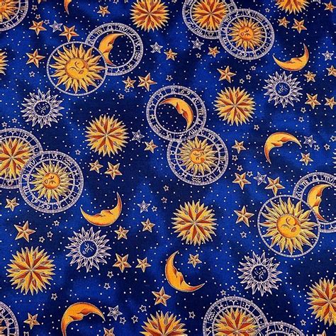 dark blue sun moon stars fabric celestial metallic gold|Dark Blue Fabric With Stars .